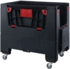 Preview: The image shows a black plastic box on wheels. It has red details and a slot for labels. The box is sturdy and suitable for transport or storage.