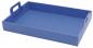 Preview: The image shows a flat, rectangular tray in blue. It has two side handle openings and is made from sturdy material. It has no deep sides, just a flat bottom.