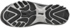 Preview: The image shows the sole of a sports shoe. It is predominantly black with gray and white accents. The sole features a textured pattern with various tread designs for good traction.