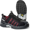 Preview: The image shows a sturdy, black safety shoe with red accents. The sole is slip-resistant and has a deep tread for good grip. The shoe provides protection for the toes.