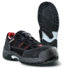 Preview: The image shows a black safety shoe with red lining. It features a reinforced toe cap and a modern lacing system. The sole is slip-resistant with a deep tread.