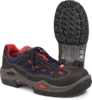 Preview: The image shows a dark, sturdy shoe with red and blue mesh material. The sole features a strong, non-slip tread. The shoe is equipped with laces.