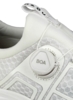 Preview: The image shows a white sports shoe with an innovative quick-lacing system. In the center, there is a round twist lock labeled "BOA" that adjusts the lacing.