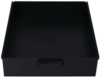 Preview: The image shows a flat, rectangular drawer made of black material. It has no lid and is empty inside. On one of the shorter sides, there is a handle for pulling out.