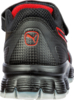 Preview: The image shows the rear view of a black sports shoe with red accents. The sole is thick and textured, the upper material has a coarse, non-slip texture. A Puma logo is visible.