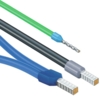 Preview: The image shows three different cables. At the top is a green, thin cable. Below it is a black, thick cable, and at the bottom lies a blue cable with a clear texture.