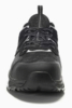 Preview: The image shows a black sports shoe from the front. It has a textured fabric upper, strong laces, and a sturdy sole. The shape is sporty and modern.