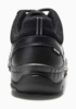 Preview: The image shows the rear view of a black athletic shoe with a sturdy sole. The shoe features a simple design and a padded collar for comfort.