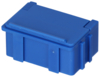 Preview: The image shows a rectangular, blue storage box with a flat lid. The box has small grooves on the sides and is made of plastic. It appears sturdy and handy.