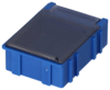 Preview: The image shows a blue plastic box with a transparent lid. The box has a square shape and sturdy sides with grooves that provide better grip.