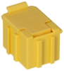 Preview: The image shows a small, yellow plastic container. It has a rectangular shape with a removable top flap and vertical ridges on the sides that facilitate gripping.