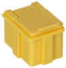 Preview: The image shows a small, square container made of yellow plastic. It has a flat lid and side notches. The edges are rounded, and it is sturdily designed.