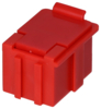 Preview: The image shows a small, red plastic box with a flat lid. The box has two pre-cut grooves for the handle at the front and a notch at the top.