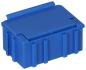 Preview: The image shows a small, rectangular plastic box in bright blue. It has a flat lid and vertical grooves on the sides. The box appears to be sturdy and handy.