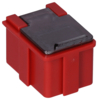 Preview: This is a red, rectangular junction box with a gray, flat lid. The edges are rounded, and it has side mounts. It appears compact and sturdy.