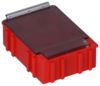 Preview: The image shows a rectangular, red-colored box with a transparent lid. The box has lateral grooves and appears sturdy, ideal for storing smaller items.