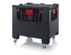 Preview: The image shows a sturdy, black transport container with red detail. It has a square shape, is on wheels, and features a removable lid. Ideal for storage and transport.