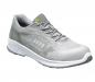 Preview: The shoe is sporty, light gray with a textured upper. It has a white, lightly padded sole and gray laces. The shape is slim and modern.