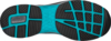 Preview: The image shows a sports shoe sole. It features a complex tread with deep grooves and studs for good grip. The color scheme includes black and turquoise, with a logo in the center.