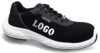 Preview: The shoe is a black athletic shoe with a white sole edge. On the side, the word "LOGO" is written in large letters. It has laces and a sporty shape.