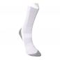 Preview: The image shows a white sports sock with gray accents. It features a textured pattern and elastic bands to ensure a good fit. The sock is long and comfortable.