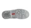 Preview: The image shows the underside of a sports shoe. The sole is in a gray shade with textured patterns and a red inscription "BRAK". It has a non-slip, profiled surface.