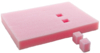 Preview: The image shows a rectangular, pink foam block with two smaller, square foam pieces next to it. There are two indentations on the large surface area.