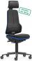 Preview: The office chair has a high backrest and a padded seat. It is black with blue accents and can support up to 180 kg. The chair has casters for mobility.