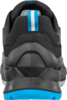 Preview: The image shows the rear view of a sporty shoe. It is predominantly black with a blue accent on the sole. The surface has textured material and a reinforced heel.