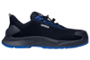 Preview: The shoe is low-cut and has a black surface with blue accents. It features a padded sole and a non-slip, sturdy outsole for better grip.