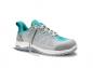 Preview: The shoe is a sporty sneaker in gray and turquoise. It has a breathable surface with side holes and a flexible rubber sole. The laces are loosely tied.