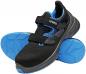 Preview: It is a pair of black sports shoes with blue accents. They have two Velcro straps and a non-slip, light blue sole. The shoe is modern and sporty in design.