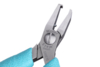 Preview: The image displays a small metal pliers with an opening in the center. The handles are blue and feature a non-slip surface. It is precisely suitable for delicate tasks.