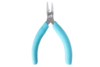 Preview: The image shows a small pair of pliers with flat, pointed jaws. The handles are covered with a light blue, non-slip material to provide better grip.