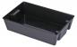 Preview: The image shows a black, rectangular plastic tray. It has smooth walls, a flat bottom surface, and a small handle on one side. The tray is simple and functional.