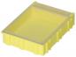 Preview: The image displays a rectangular, flat box in bright yellow with a transparent lid. It has rounded edges and a textured surface on the sides.