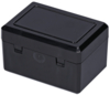 Preview: The image shows a rectangular, black plastic box with a smooth lid. It has side clasps and a simple, modern shape. It appears sturdy and functional.