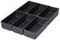 Preview: The image shows a black storage tray divided into six rectangular compartments. The compartments are equally sized and flat, ideal for organizing small items.