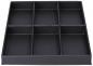 Preview: The image shows a rectangular, flat storage box in black, divided into nine equal compartments. The sides are slightly raised to contain the contents.