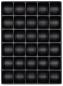 Preview: The image displays a black tray with 36 evenly arranged square compartments. Each compartment is empty and has rounded corners. The layout is in six rows and six columns.