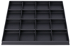 Preview: The image shows a black, square tray with 16 rectangular compartments that are evenly arranged. It has a smooth surface and high edges. Ideal for storing or displaying small objects.