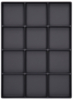 Preview: The image displays a rectangular baking tray with 12 equal-sized indentations arranged in 3 rows and 4 columns. The surface is black and smooth.