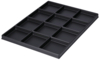 Preview: The image displays a flat, rectangular tray in black, divided into twelve equal compartments. It has a raised edge that encircles the compartments.