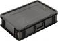 Preview: The image shows a rectangular, black plastic box with a flat top. It has sturdy walls, a handle on one side, and is suitable for storage.