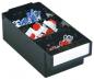 Preview: The image shows a black storage box with several compartments. The compartments contain colorful paper clips, including red, white, and blue. The box is neatly organized.