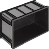 Preview: The image shows a rectangular, black plastic container without a lid. It has smooth sides, an open front, and a sturdy construction, ideal for storing or transporting items.