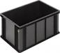 Preview: The image shows a rectangular, black plastic box with sturdy walls. It has no lid and is ideal for storing or transporting items.