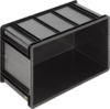 Preview: The image shows a rectangular, black plastic box without a lid. It has smooth sides and an open top, ideal for storing items. The corners are rounded.