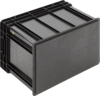 Preview: The image shows a black, rectangular plastic box with a solid lid. It has a textured surface and side handles for carrying. Ideal for storage.