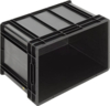 Preview: The image shows a black plastic box with open sides and a sturdy frame. The box has handles on the sides and a flat top with crossbars. Ideal for storage.